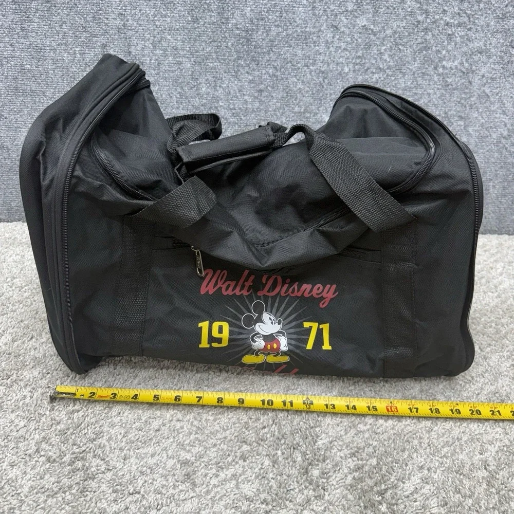 Walt Disney World 1971 Mickey Mouse Black Duffel Bag Gym Tote Collapsible